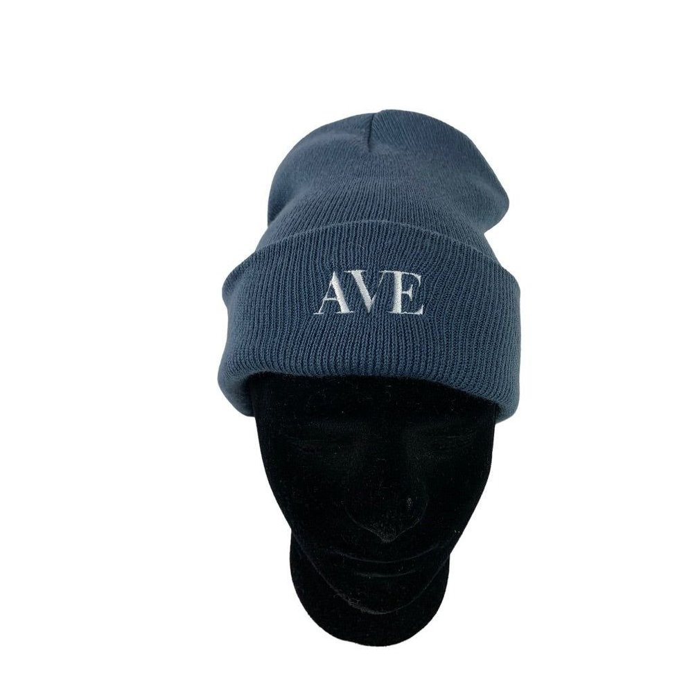 Port & Co Blue Embroidered "AVE" Adult Knit Beanie Hat Cuffed